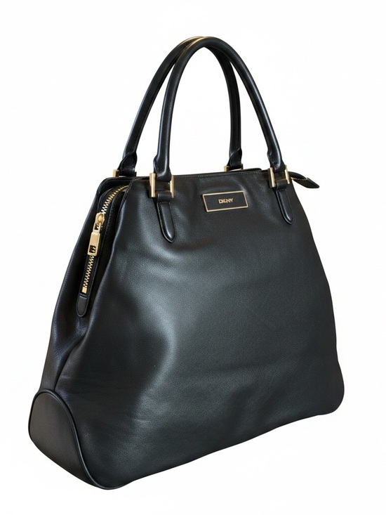Dkny Handbags - DKNY Black Leather Tote with Gold Accents